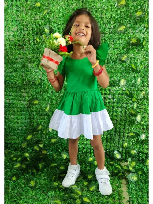 Green Butterfly Wings Short Frock for Baby Girl